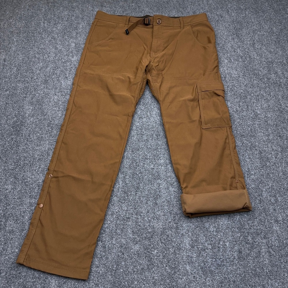 prAna Stretch Zion Slim Pant II Men's 36x30 Sepia Brown Hiking Cargo Roll-Up